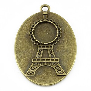 Baza cabochon turnul Eiffel bronz 46x32mm, interior 40x30mm