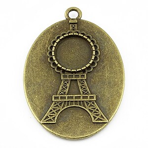 Baza cabochon turnul Eiffel bronz 46x32mm, interior 40x30mm