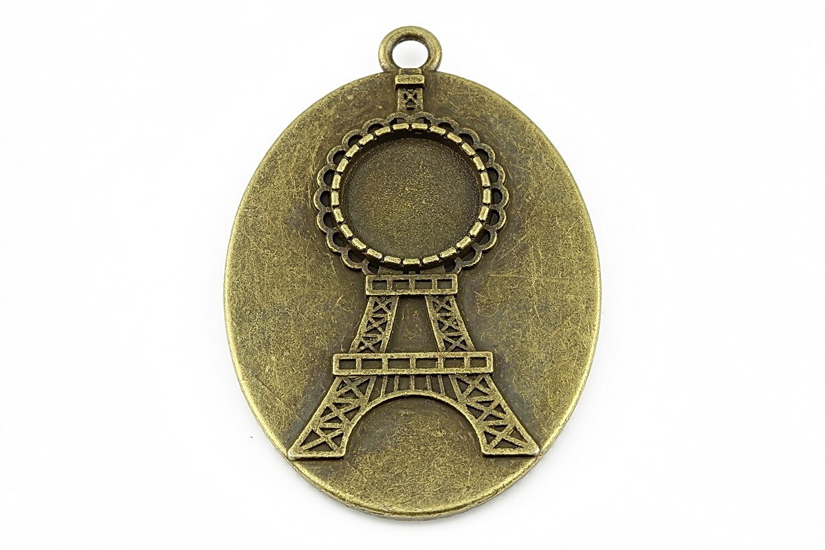 Baza cabochon turnul Eiffel bronz 46x32mm, interior 40x30mm