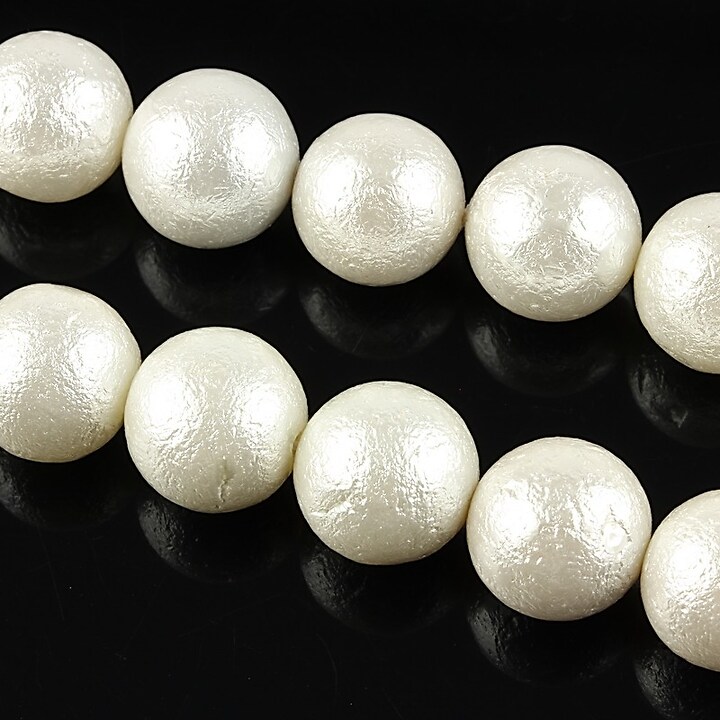 Perle tip Mallorca gofrate albe, sfere 12mm