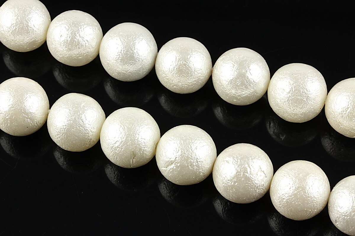 Perle tip Mallorca gofrate albe, sfere 12mm