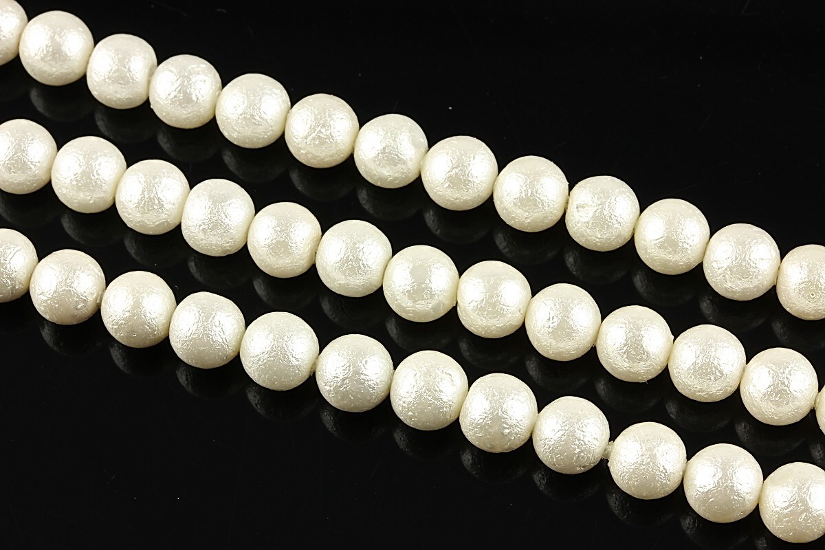 Perle tip Mallorca gofrate albe, sfere 6mm