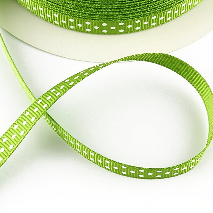 Panglica material textil verde cu buline albe, latime 1cm (1m)