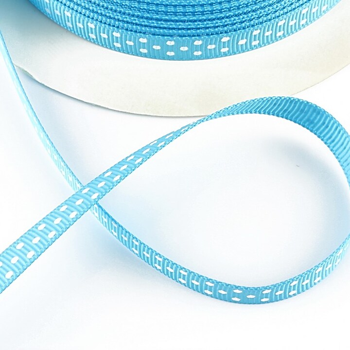 Panglica material textil albastru cu buline albe, latime 1cm (1m)