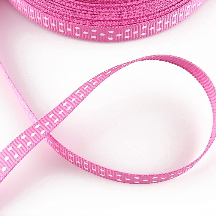 Panglica material textil roz cu buline albe, latime 1cm (1m)
