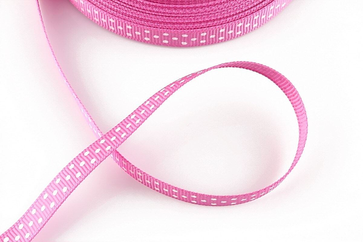 Panglica material textil roz cu buline albe, latime 1cm (1m)