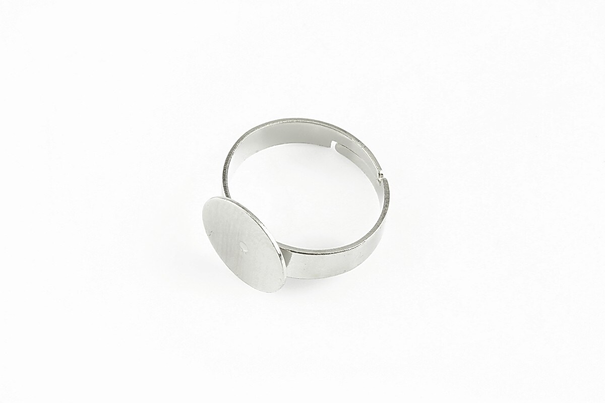 Baza de inel argintiu inchis, reglabila, cu platou 12mm