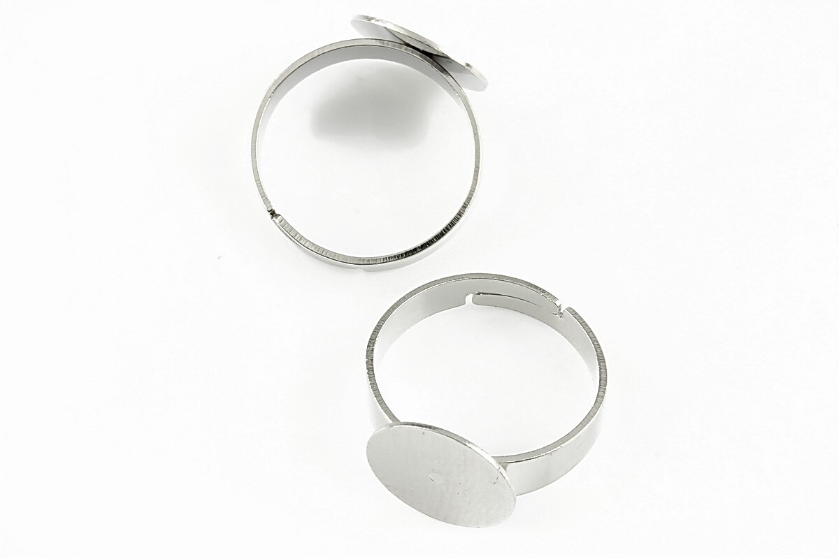 Baza de inel argintiu inchis, reglabila, cu platou 12mm