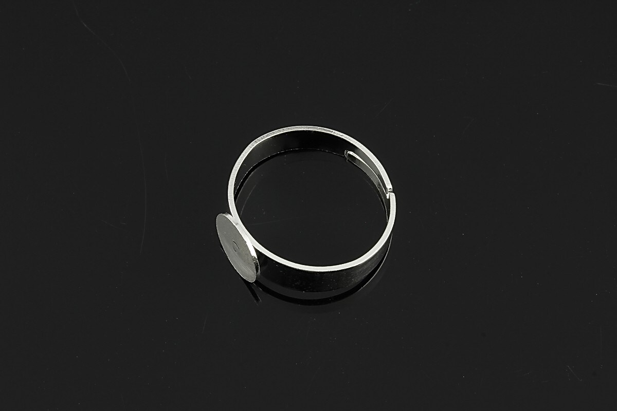 Baza de inel argintie, reglabila, cu platou 8mm
