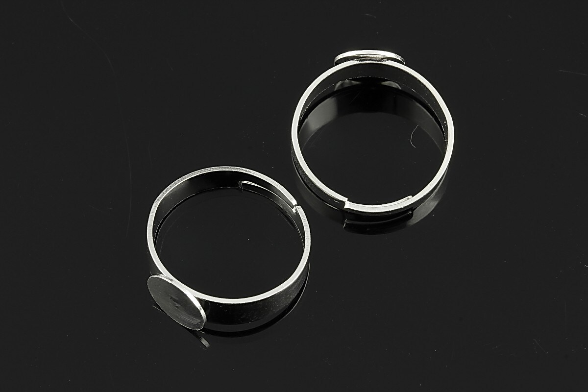 Baza de inel argintie, reglabila, cu platou 8mm