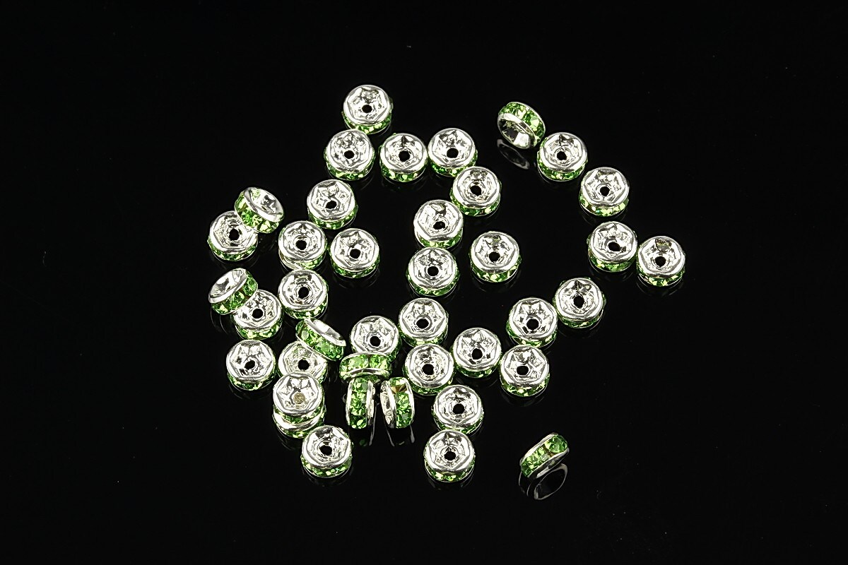 Distantiere argintii cu rhinestones verzi 4mm (rondele 2x4mm)