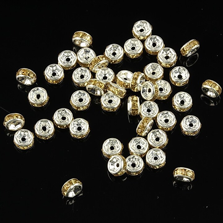 Distantiere argintii cu rhinestones crem 4mm (rondele 2x4mm)