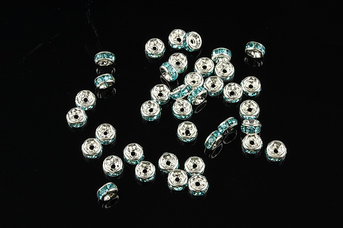 Distantiere argintii cu rhinestones bleu 4mm (rondele 2x4mm)