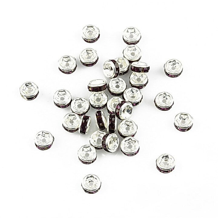 Distantiere argintii cu rhinestones mov 4mm (rondele 2x4mm)