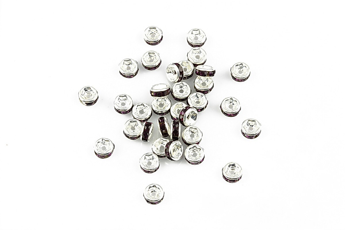Distantiere argintii cu rhinestones mov 4mm (rondele 2x4mm)