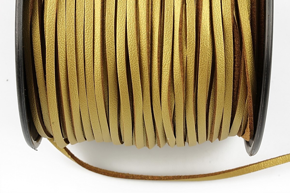 Snur faux suede latime 3mm (5m) - auriu cu efect de piele