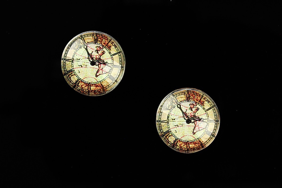 Cabochon sticla 16mm "Old Clock" cod 627