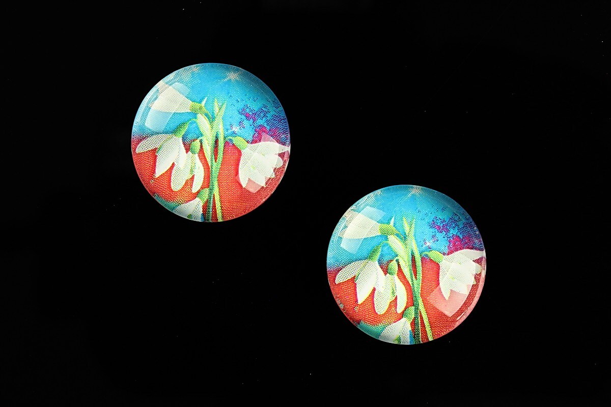 Cabochon sticla 18mm "Spring Flowers" cod 663