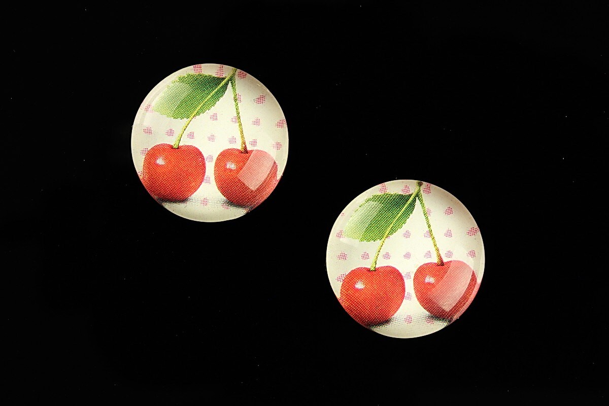 Cabochon sticla 18mm "Sweet as a Cherry" cod 694