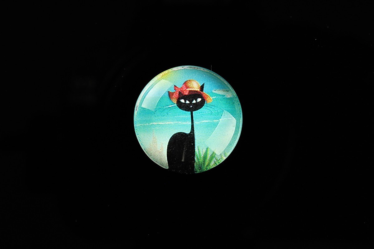 Cabochon sticla 20mm "Vacation Cat" cod 737