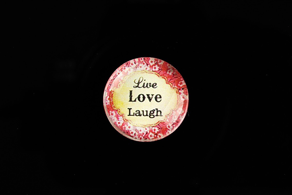 Cabochon sticla 20mm "Live, LOVE, Laugh" cod 752
