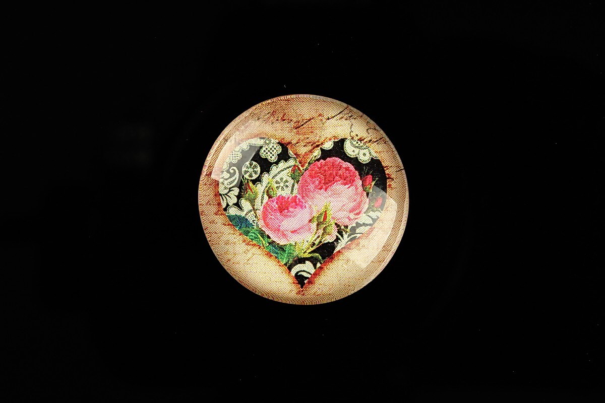 Cabochon sticla 25mm "Rose Heart" cod 778