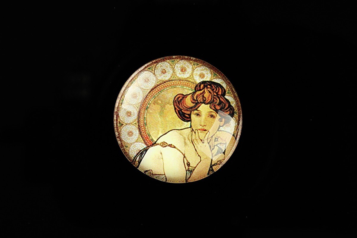 Cabochon sticla 25mm "Mucha" cod 786