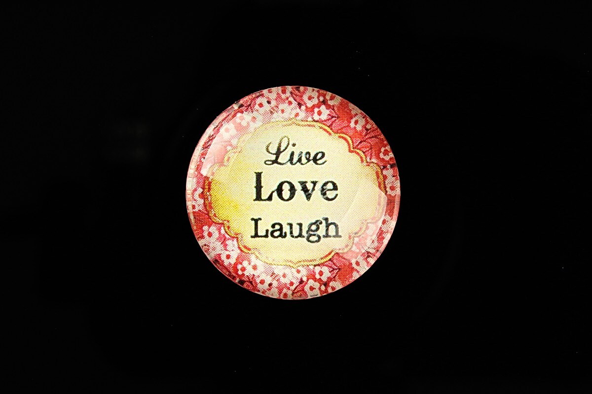 Cabochon sticla 25mm "Live, LOVE, Laugh" cod 800