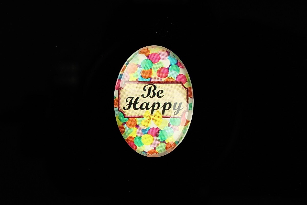 Cabochon sticla 25x18mm "Be Happy" cod 816