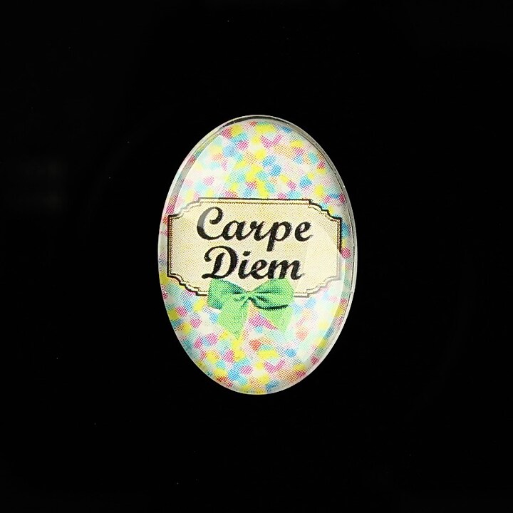 Cabochon sticla 25x18mm "Carpe Diem" cod 817