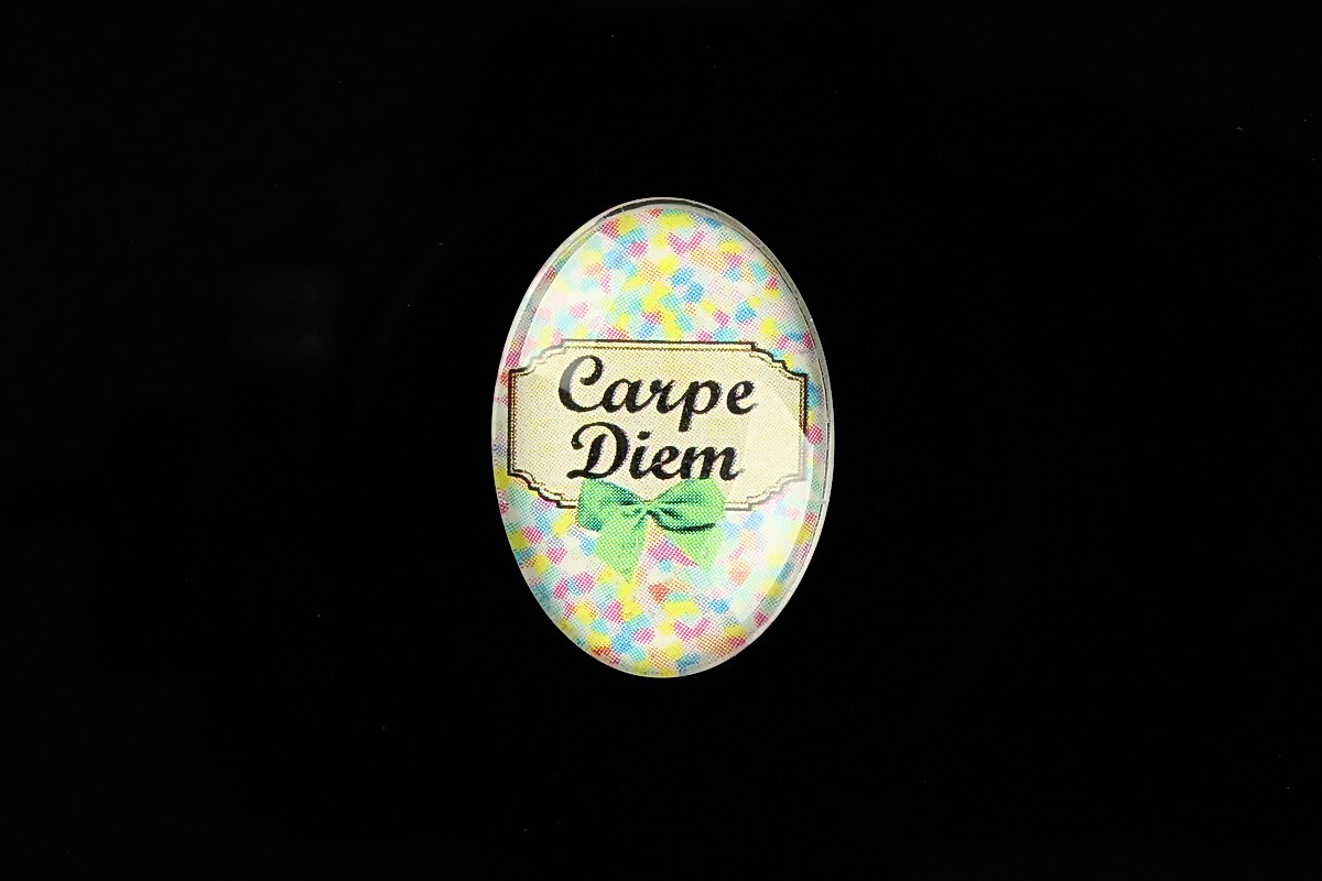 Cabochon sticla 25x18mm "Carpe Diem" cod 817