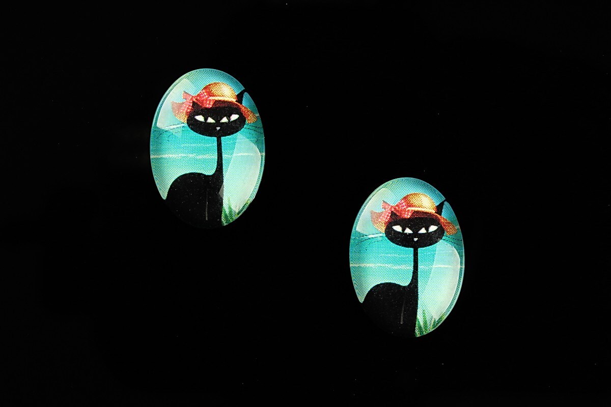 Cabochon sticla 18x13mm "Vacation Cat" cod 830