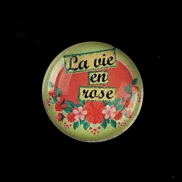 Cabochon sticla 25mm "La vie en rose" cod 802