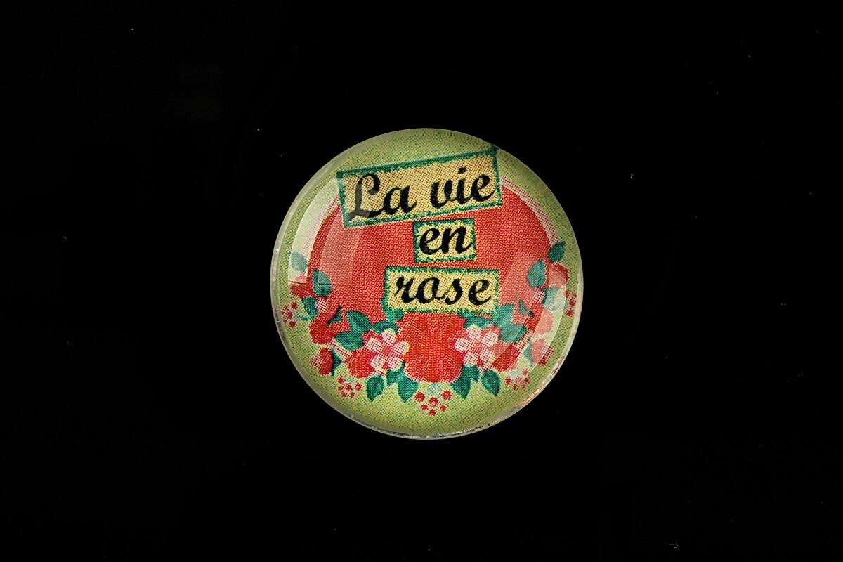 Cabochon sticla 25mm "La vie en rose" cod 802