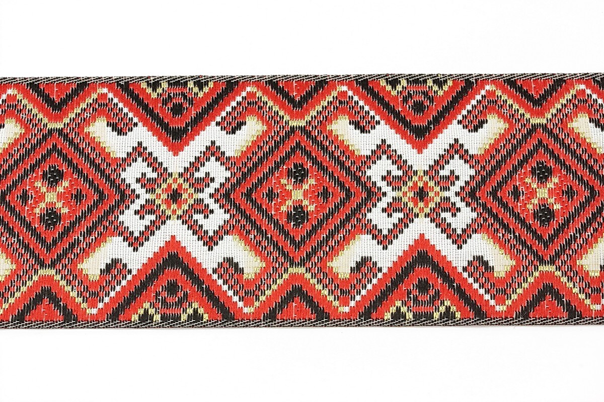 Panglica tesuta cu model folcloric, latime 4,8cm (1m) - rosu si negru