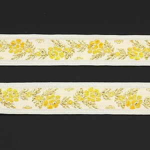 Panglica alba tesuta cu trandafiri, latime 1,6cm (1m) - auriu si galben