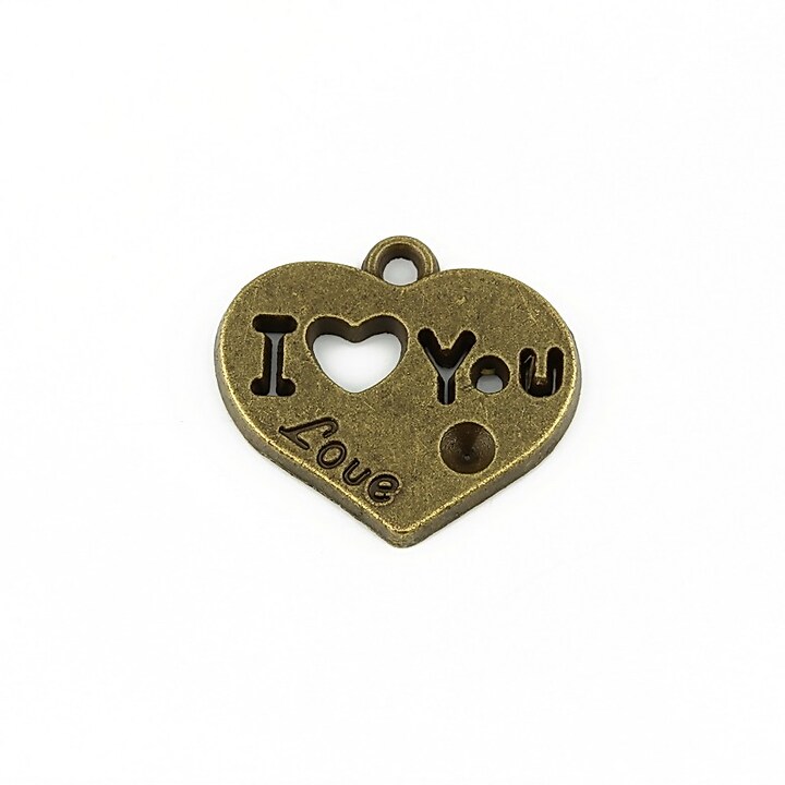 Charm bronz inima I love you 19x21mm