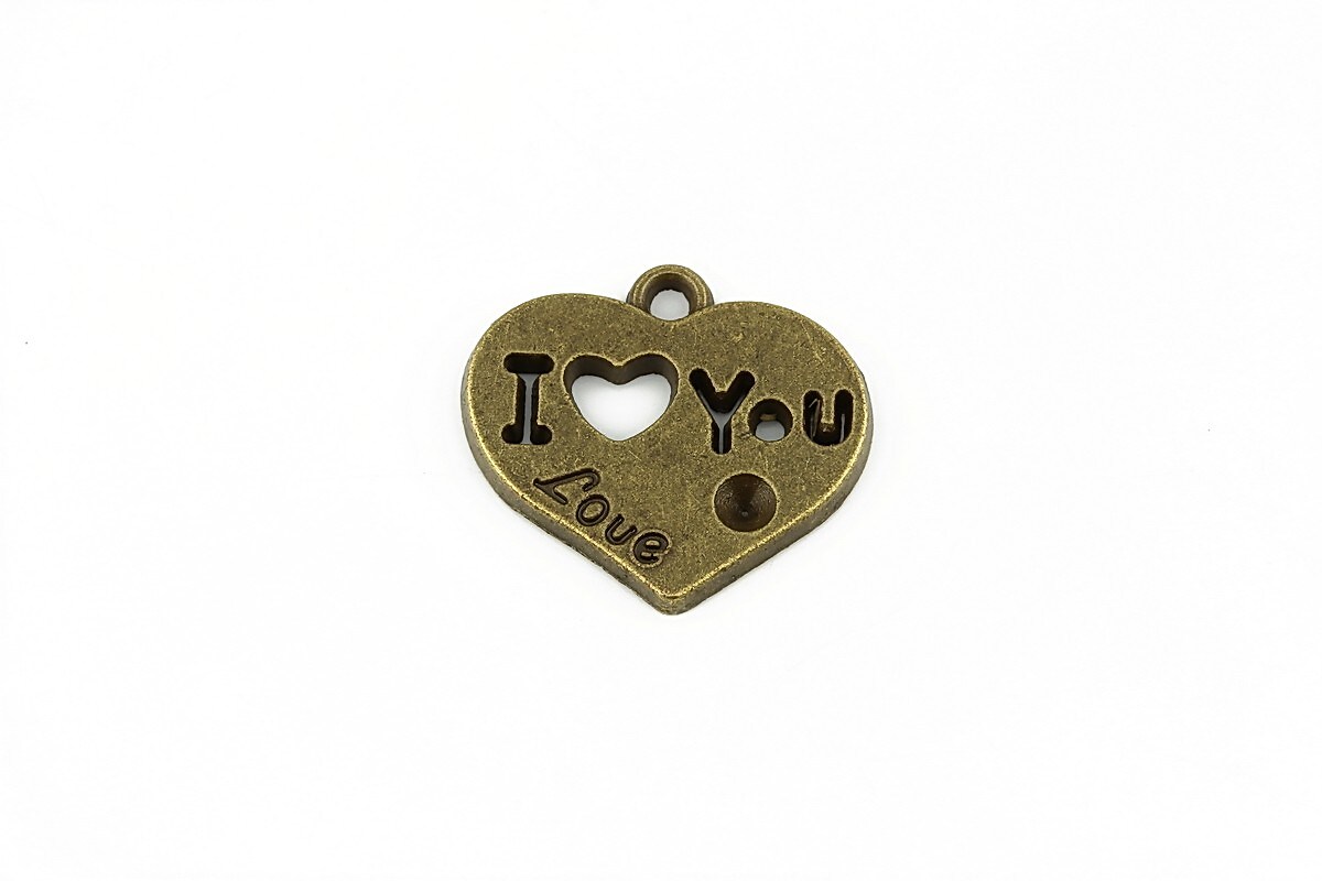 Charm bronz inima I love you 19x21mm