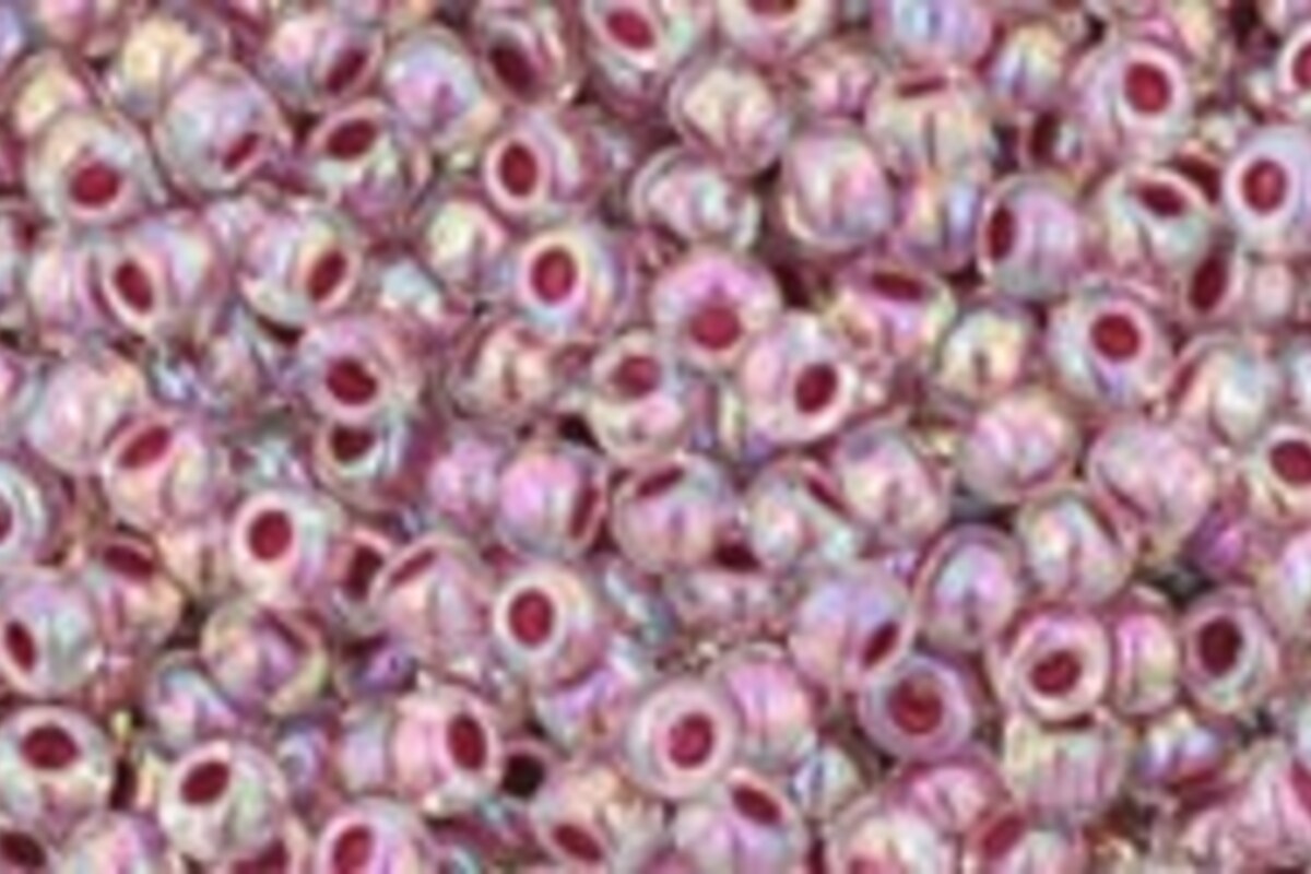 Margele Toho rotunde 11/0 - Inside-Color Rainbow Crystal/Strawberry Lined