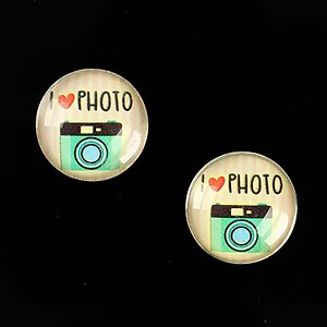 Cabochon sticla 16mm "Vintage Camera" cod 883