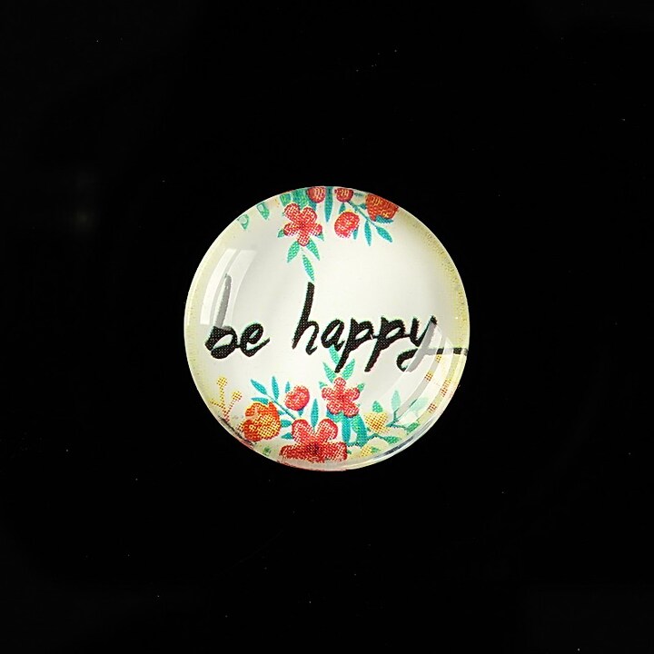 Cabochon sticla 20mm "be happy" cod 941