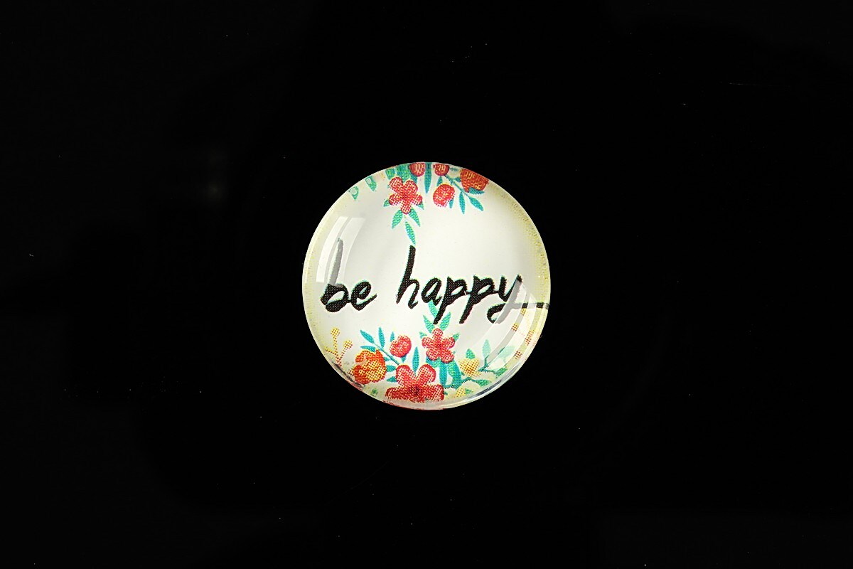 Cabochon sticla 20mm "be happy" cod 941