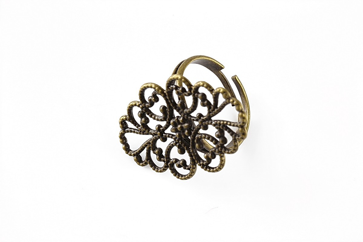 Baza de inel bronz, reglabila, baza filigranata 31x20mm