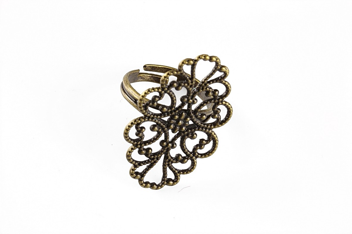 Baza de inel bronz, reglabila, baza filigranata 31x20mm