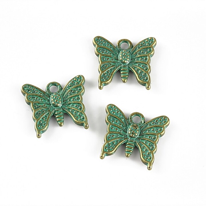 Charm bronz antichizat cu patina verde, fluture 19x15mm