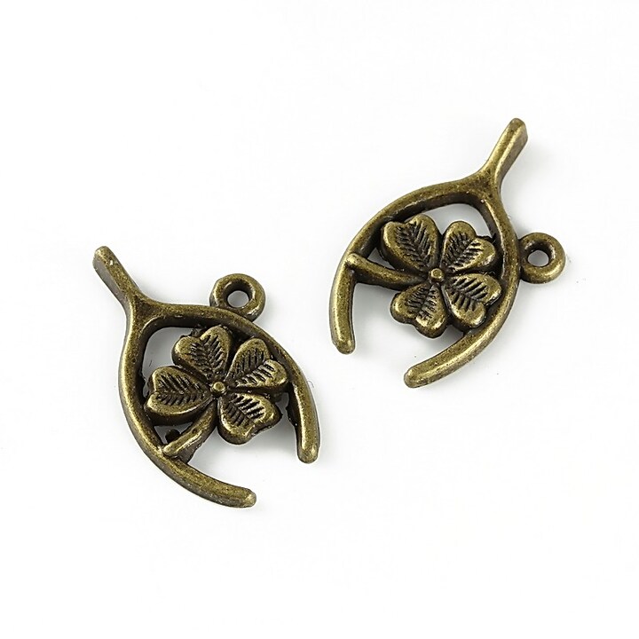 Charm bronz simbol noroc trifoi, 18x23mm