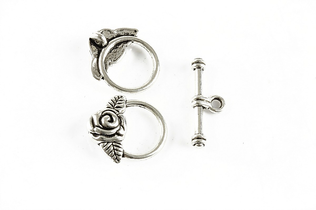 Inchizatoare toggle, argintiu antichizat trandafir 19x16mm