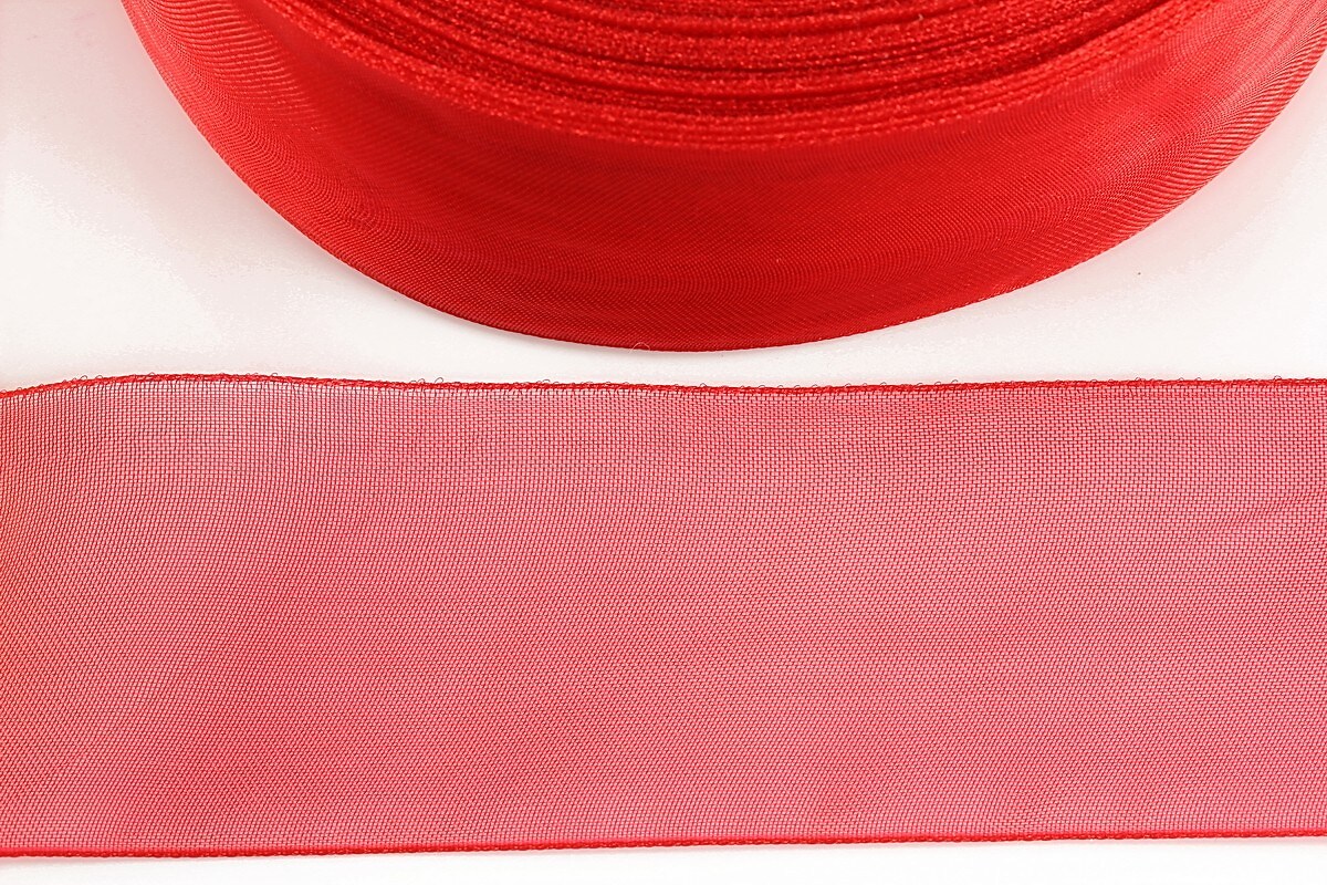 Panglica organza, latime 3,8cm (1m) - rosu