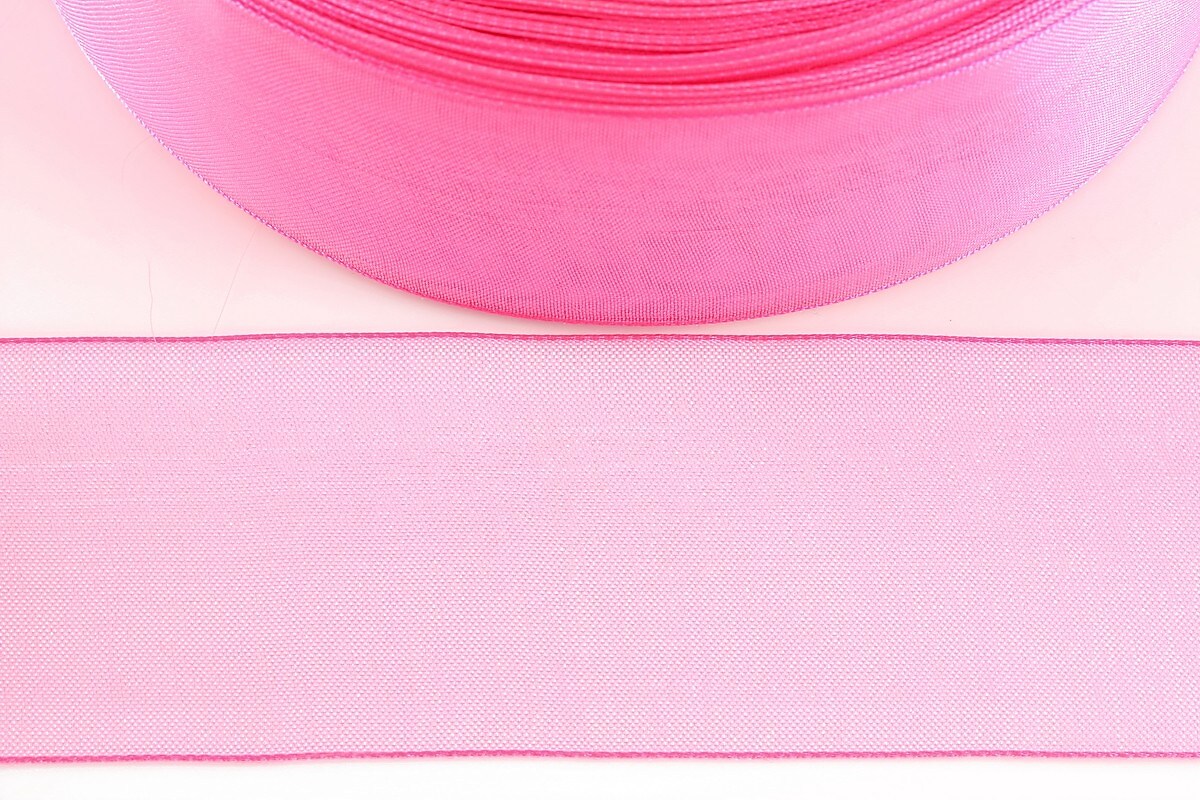 Panglica organza, latime 3,8cm (1m) - roz 