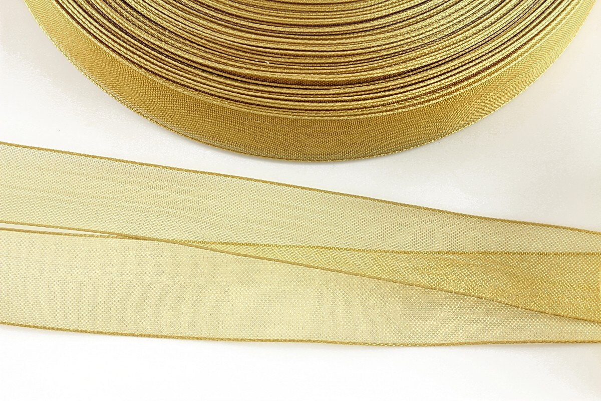Panglica organza, latime 1,6cm (1m) - crem auriu
